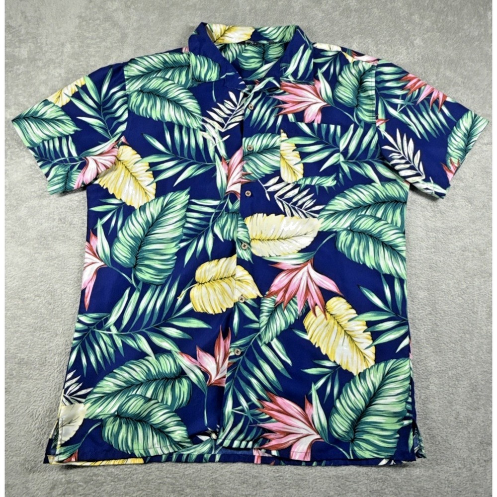 Bohio‎ Men's Button-Up Short Sleeve Tropical Print Shirt Blue Size XL